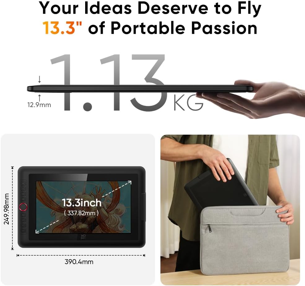 XPPen 13.3' Drawing Tablet with Screen-Artist13.3 Pro V2 16384 Pressure Pen, 8 Shortcut Keys & Red Dial for Digital Art, Graphic Designer, Animation | Mac, PC, Android Compatible | Beginner to Pro