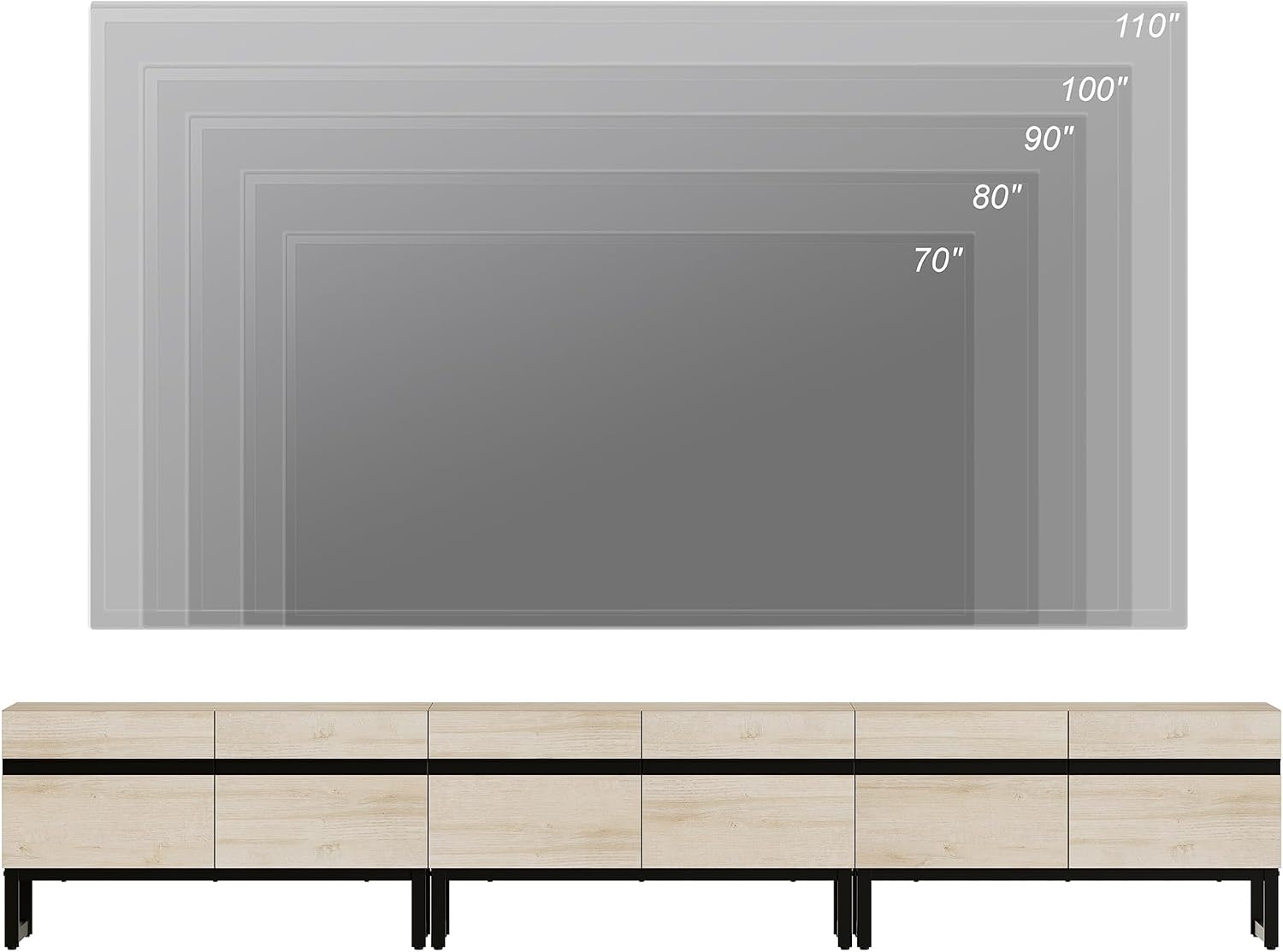 WAMPAT Modern TV Stand for 32-110 Inch TVs, Wood Entertainment Center with Metal Base Storage Cabinets, Media TV Console for Living Room, Light Oak, 3Pcs