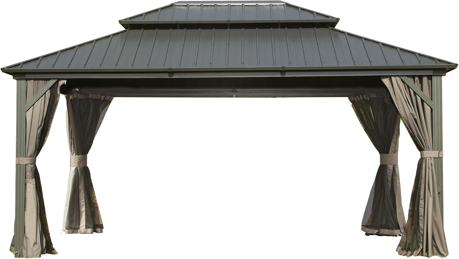 GOWE 12' X 16' Hardtop Gazebo, Aluminum Metal Gazebo with Galvanized Steel Double Roof Canopy, Curtain and Netting, Permanent Gazebo Pavilion for Patio, Backyard, Deck, Lawn