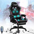 PC Gaming Chair Massage, Ergonomic Gaming Chairs for Adults and Teens with Lumbar Support and Foot Rest, RGB LED Light Gamer Chair with Speakers, for Game Recreation Room,Black…