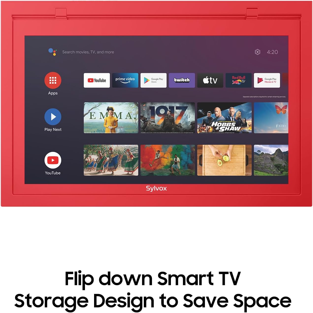 SYLVOX 15.6' Under Cabinet Smart TV – 360° Rotation, 90° Flip-Down Screen, Wireless Connectivity, Space-Saving Design for Kitchen, Bedroom, or RV. (Crimson)