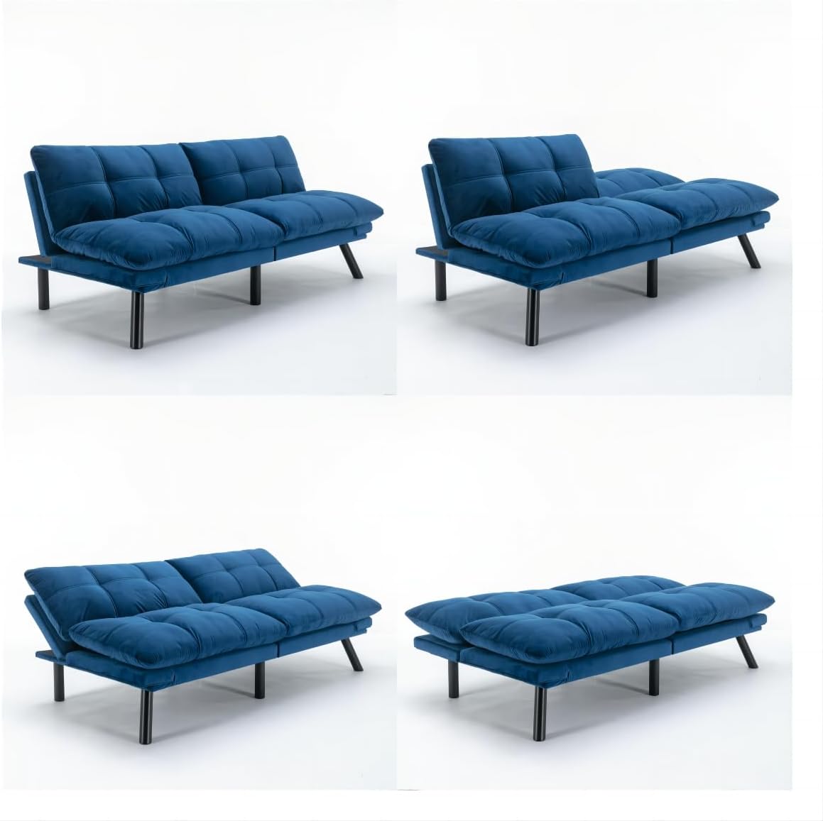 Convertible Futon Sofa Bed for Small Spaces, Modern Multi-Functional Sleeper with Adjustable Backrest, Tufted Brown Fabric Couch for Living Room, Apartment, Dorm (Navy Blue)