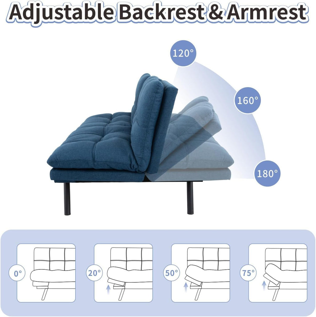 MUUEGM Futon Sofa Bed Memory Foam Navy Blue Futons Modern Office Couch Sleeper Bed Convertible Love seat Sofa for Small Spaces,Apartment,Office with Adjustable Armrest Backrest