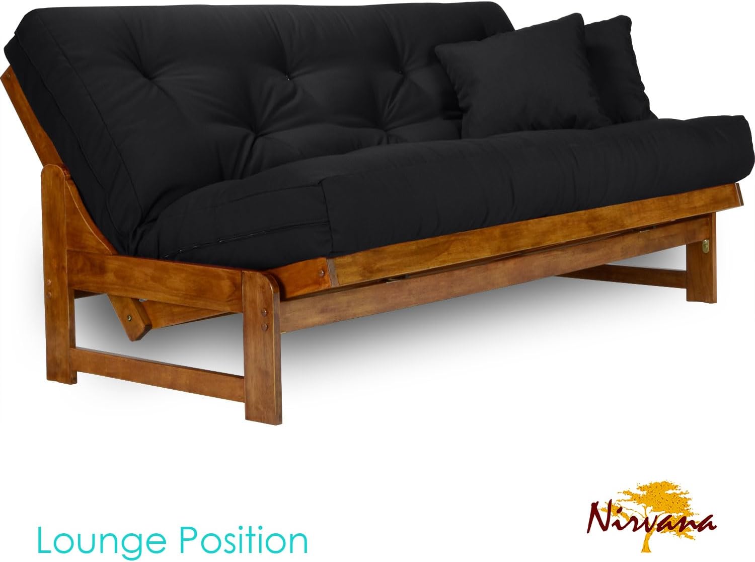 Nirvana Futons Miami Futon Frame and Mattress Set - Full Size, 8' Twill Black Cover