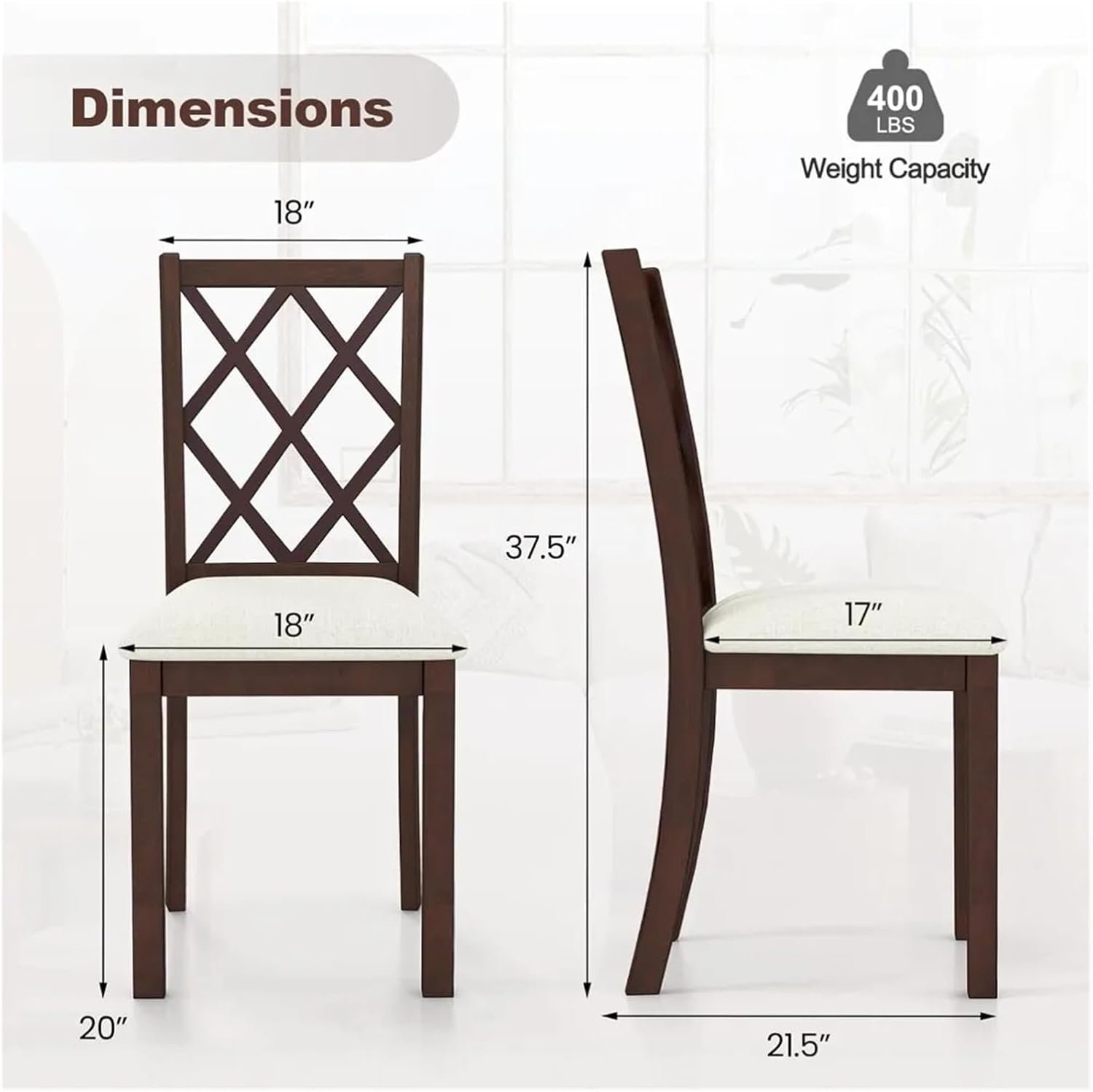 Dining Chairs Outdoor 1pcs Wooden Armless Kitchen Dining Chairs Rubber Wood Legs Max Load 400Lbs