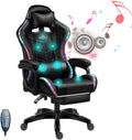 Ergonomic Gaming Chairs for Adults with Speakers and LED Lights Computer Chair with Footrest and Lumbar Support, High Back Video Game Chair for Home, Office,Black