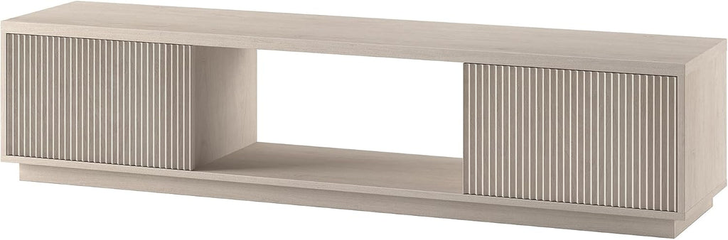 Henn&Hart Fluted TV Stand for TVs up to 78' with 2 Ribbed Side Storage Cabinets and Open Center Storage for Living Room, Family Room, or Office, Beech White