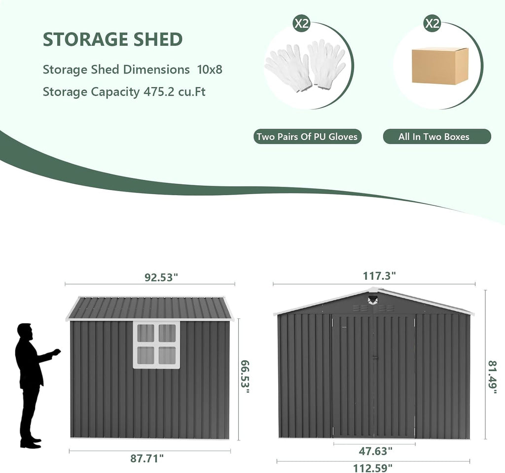 Metal Storage Shed 10x8 FT with Window,Outdoor Storage Building,Large Backyard Sheds,Waterproof Outside Storage Sheds