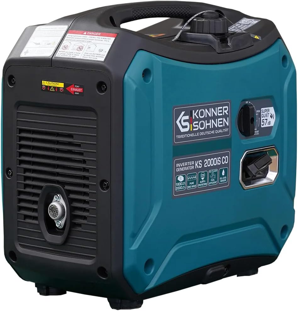Konner&Sohnen Gas Inverter Generator - 2000 Watt, Lightweight and Portable, Super Quiet with CO Sensor, for Backup Home Use, Camping, RV | Parallel connection (German brand, model: KS 2000iS CO)