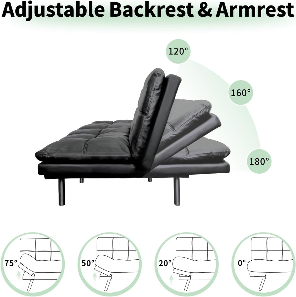 MUUEGM 71' Convertible Futon Sofa Bed, Upholstered Small Futon Couches with Adjustable Backrest, Loveseat Sleeper Bed for Compact Living Room Studio Office (Matte Black)