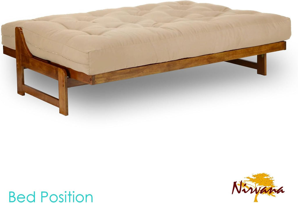 Nirvana Futons Arden Futon Set - Full Size, Frame, 8' Mattress, Microfiber Sussex Khaki Cover