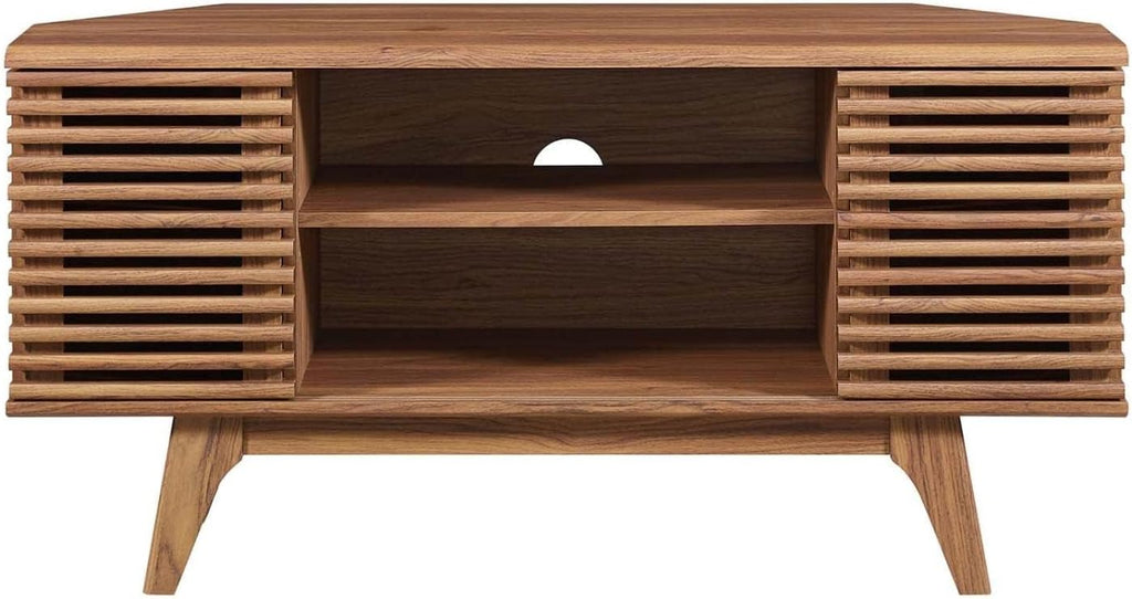 Modway Render Mid-Century Modern Low Profile Corner Media TV Stand in Wal, 15 x 46 x 23