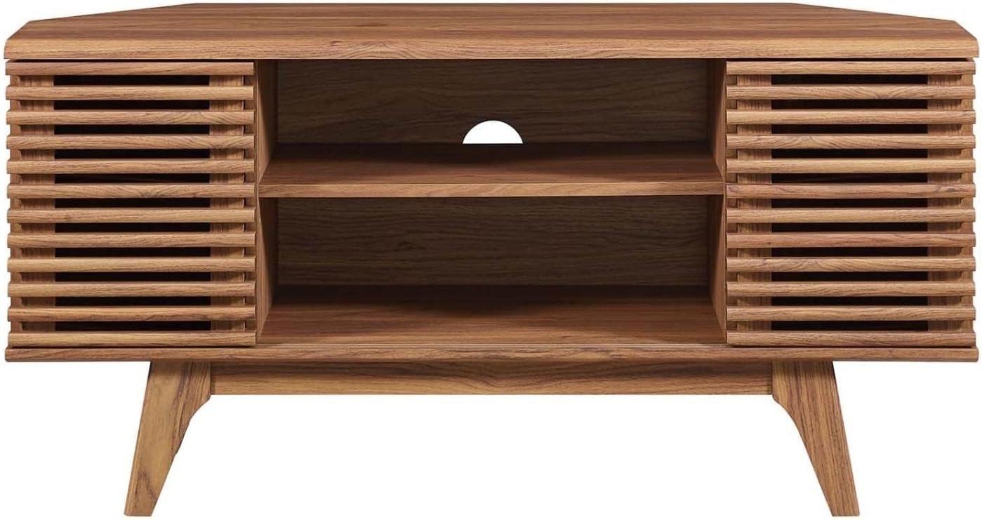 Modway Render Mid-Century Modern Low Profile Corner Media TV Stand in Wal, 15 x 46 x 23