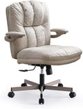 Computer Gaming Chair White Fabric Art Executive Office Chair Ergonomic Home Desk Chair with Padded Flip-up Arms Swivel Rolling Chair for Adult Working Study