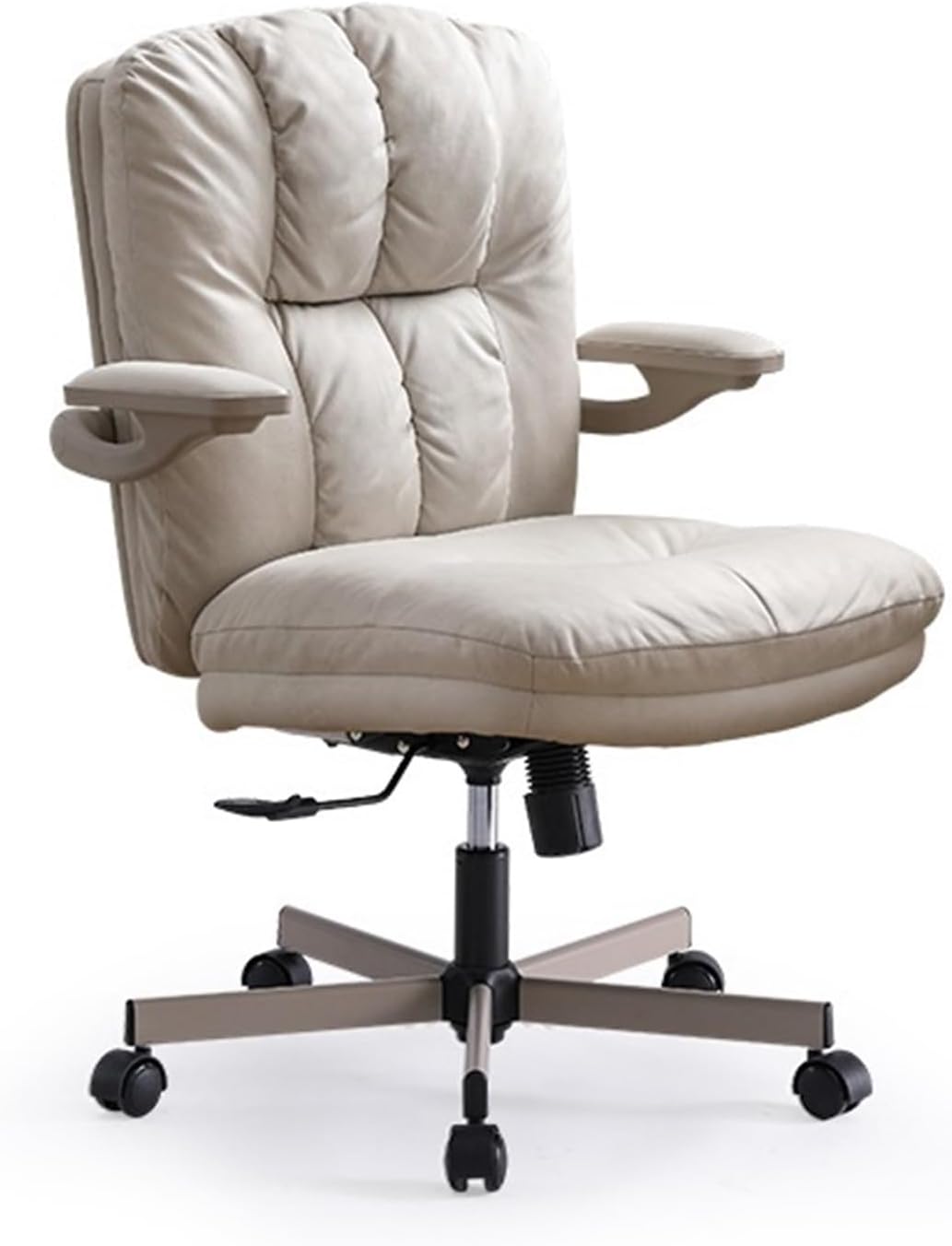 Computer Gaming Chair White Fabric Art Executive Office Chair Ergonomic Home Desk Chair with Padded Flip-up Arms Swivel Rolling Chair for Adult Working Study