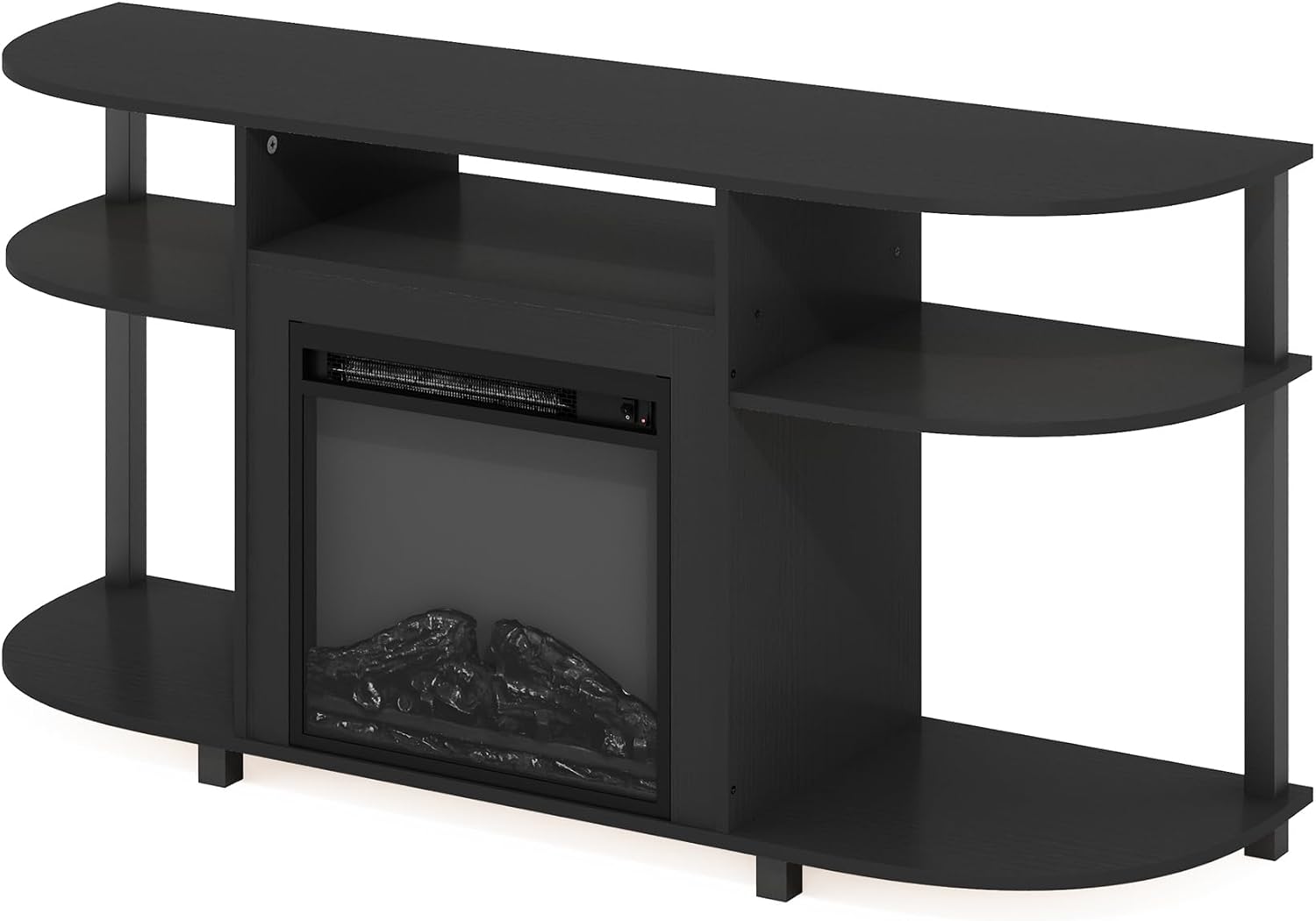 Furinno Jensen Fireplace TV Stand, Curved Entertainment Center, TV Console for TV up to 55 Inch with Fireplace and Open Storage, for Living Room, Bedroom, Americano