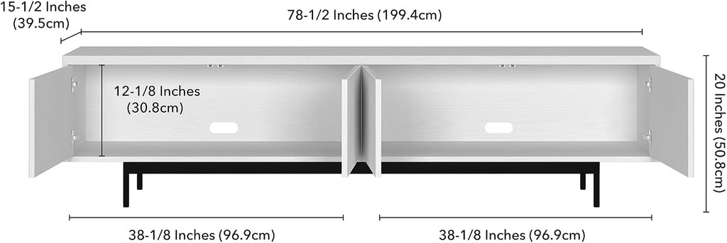 Henn&Hart Fluted TV Stand for TVs up to 85' with 2 Open-Concept Ribbed Storage Cabinets for Living Room, Family Room, or Office, Cloud White