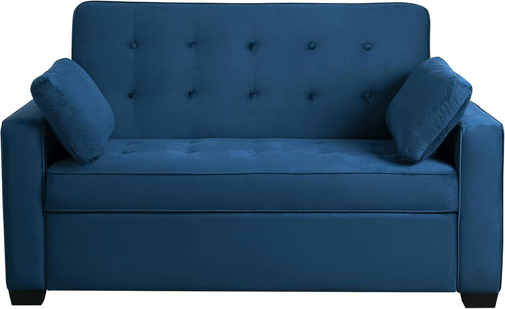Serta Ainsley 66.5' Convertible Sleeper Loveseat, Full Size, Dreamcoil Comfort, Soft Velvet Fabric, Navy