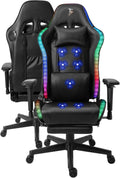 Adult Video Gaming Chair with 7-Point Massage Function and Speakers,Ergonomic Gaming Chair with Footrest and Lumbar Support,PU Leather, 360° Swivel,180° Tilt High Back Office Chair.,Black