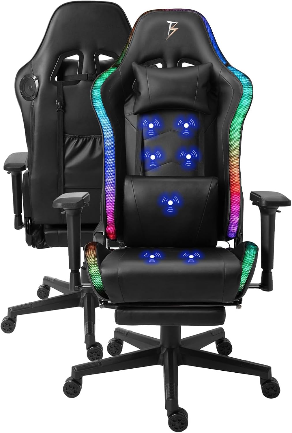 Adult Video Gaming Chair with 7-Point Massage Function and Speakers,Ergonomic Gaming Chair with Footrest and Lumbar Support,PU Leather, 360° Swivel,180° Tilt High Back Office Chair.,Black