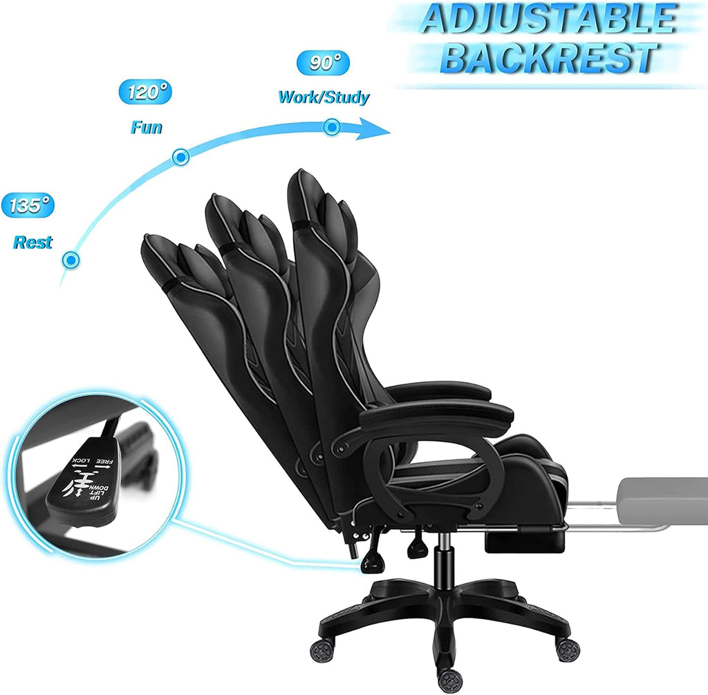 Full Massage Gaming Chair for Adults Video Game Chair with Speaker and RGB Light PU Leather Office Chair with Footrest Headrest Armrest Recliner Computer Chair Swivel E-Sports Chair,Pink