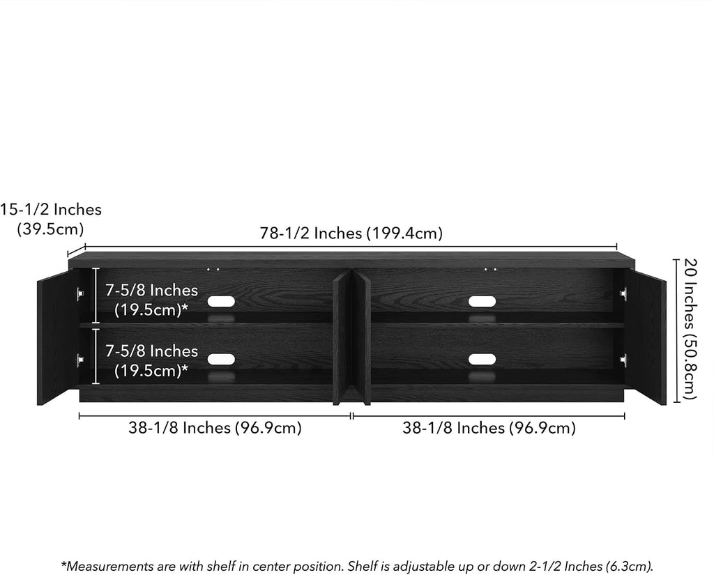 Henn&Hart Fluted TV Stand for TVs up to 85' with 2 Concealed Ribbed Storage Cabinets and Adjustable Shelves for Living Room, Family Room, or Office, Natural Black