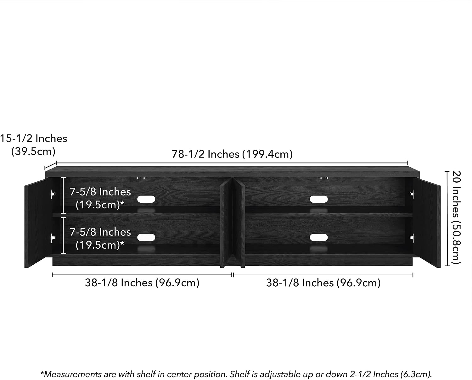 Henn&Hart Fluted TV Stand for TVs up to 85' with 2 Concealed Ribbed Storage Cabinets and Adjustable Shelves for Living Room, Family Room, or Office, Natural Black