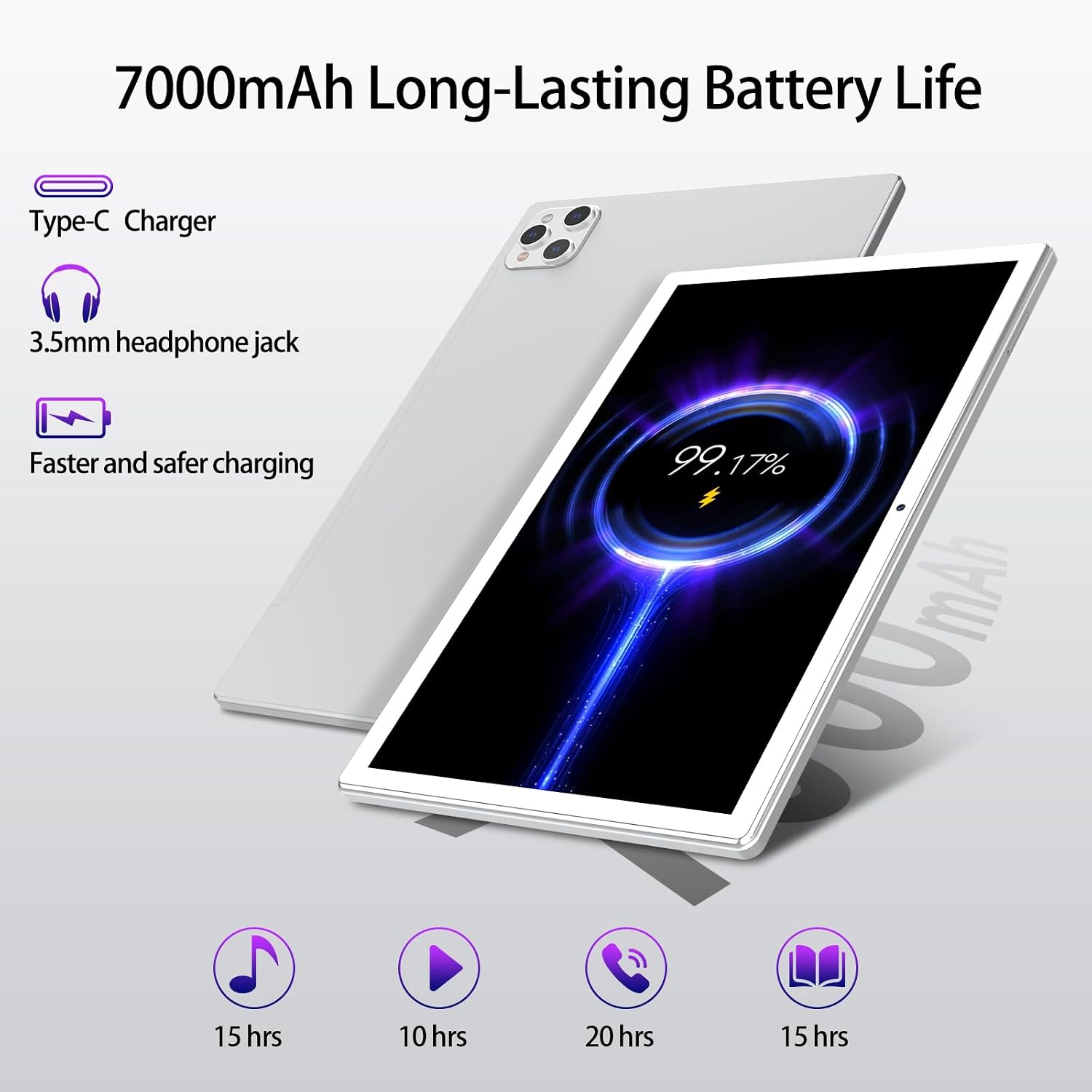 EITOMIN Tablet 10 inch 2026 Latest Android Tablet 128GB ROM+16GB RAM+1TB Expandable Octa-Core 5G WiFi 1080FHD/13MPCamera/7000mAh/Bluetooth 5.0/GPS/Tab with Keyboard/OTG/Mouse/Pen Silver