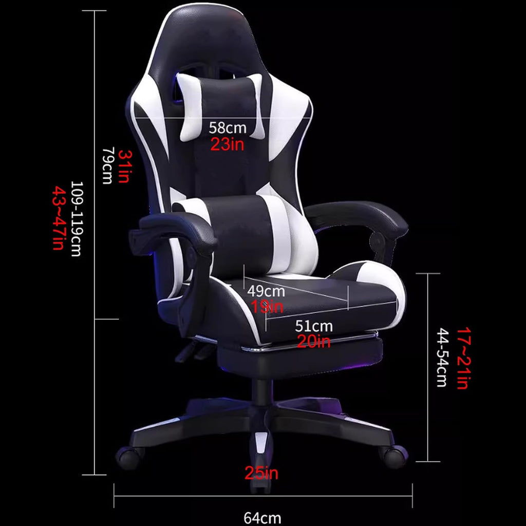 Office Video Game Chair with Lumbar Support, 400 Lbs Adult Chair with Footrest and Linked Armrests, Low-Noise Wear-Resistant Pulley, Stable Load-Bearing, Black and Red(White)