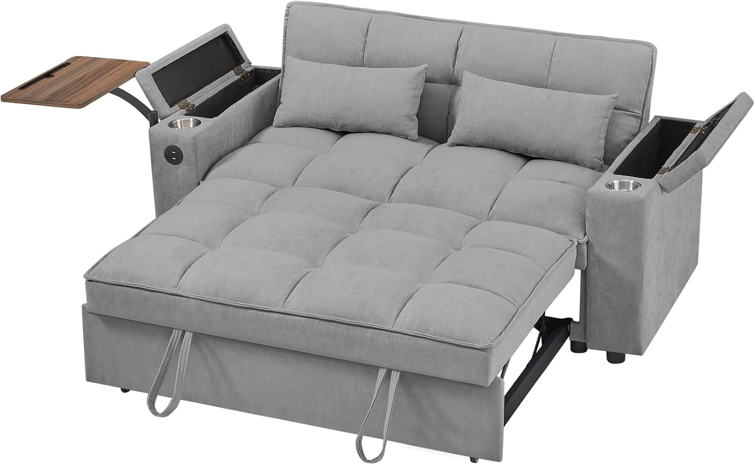 hansones 65'' 3-in-1 Folding Convertible Sofa Bed, Queen Size Pullout Sofa, Modern Chenille Fabric, 360° Swivel Side Table, Easy Assembly, Perfect for Living Room
