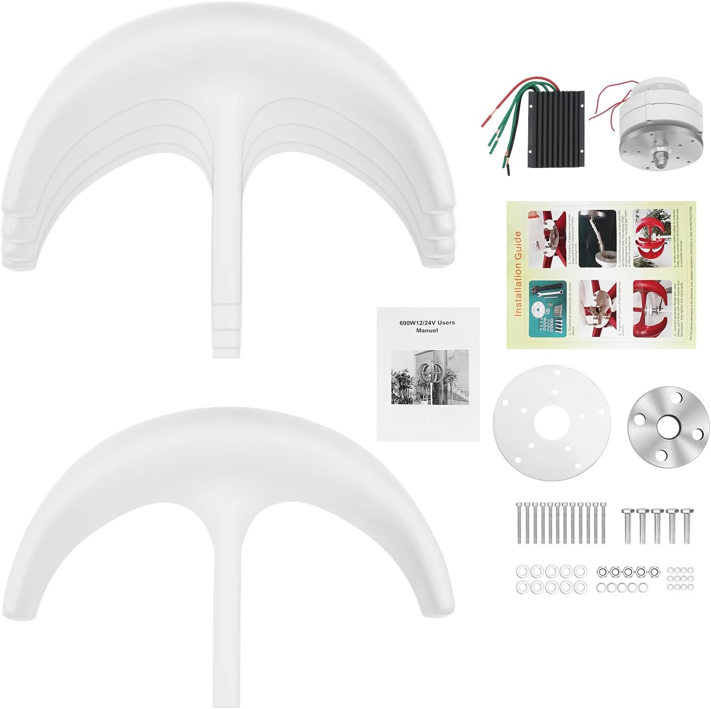 Wind Turbine Generator, 600W 24V 5-Blade Wind Power Generator with Controller, for Boats Farm Home Hybrids Streetlight Use, White