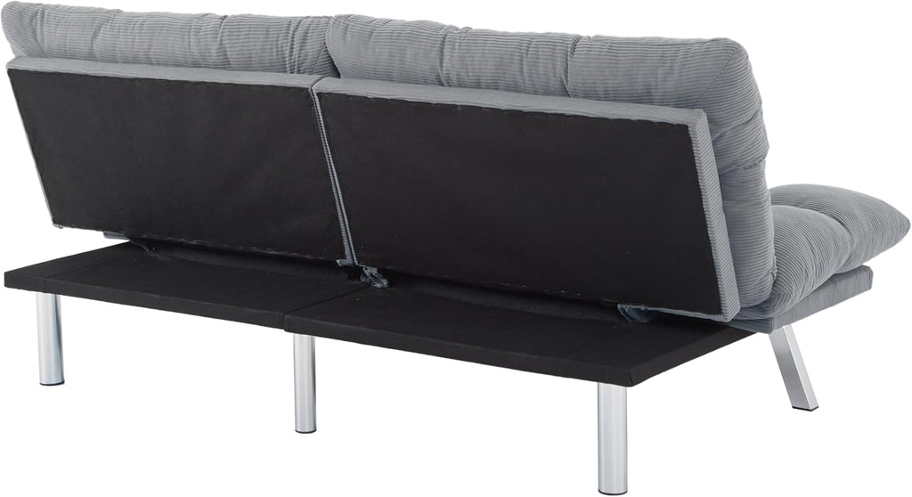 Modern Light Gray Corduroy Convertible Folding Futon Couch Sofa Bed Adjustable Pillow Top Arm Memory Foam Couch Double Loveseat Sofa for Compact Living Space, Apartment, Bedroom (67.3' Light Gray)