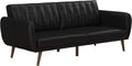 Novogratz Brittany 82 Inch Futon Sofa Bed in Faux Leather, Upholstered Couch Sleeper with Tufted Back, Mid-Century Modern Design, Black