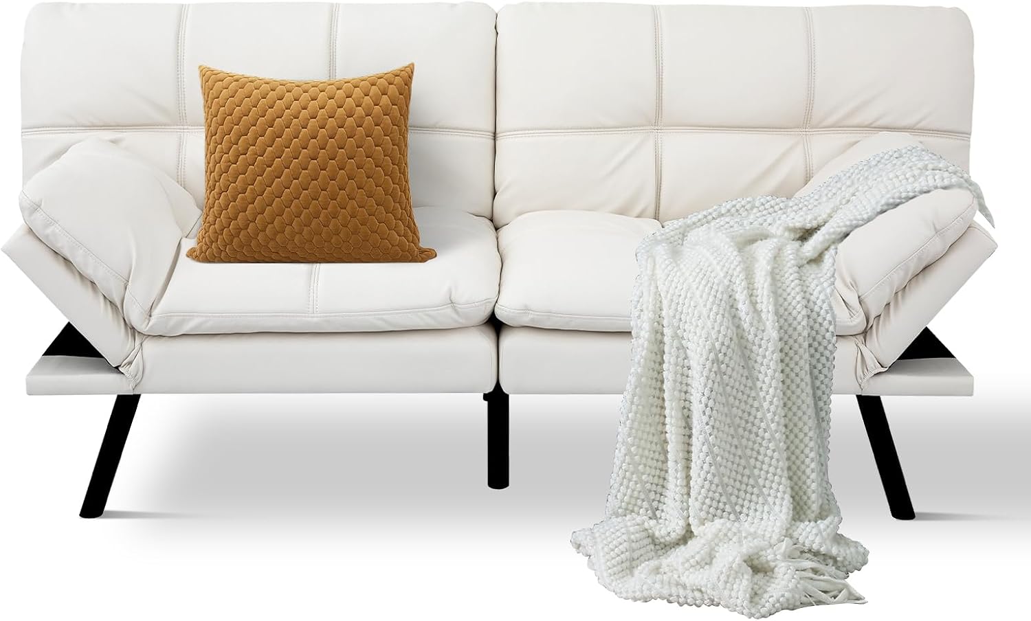 MUUEGM Futon Sofa Bed Convertible Couch,Memory Foam Futon Sofa Couch,Sleeper Futons Sofa Couches,Small Splitback Modern Loveseat Sofa Bed for Living Room,Office,Apartment,Faux Leather,White.