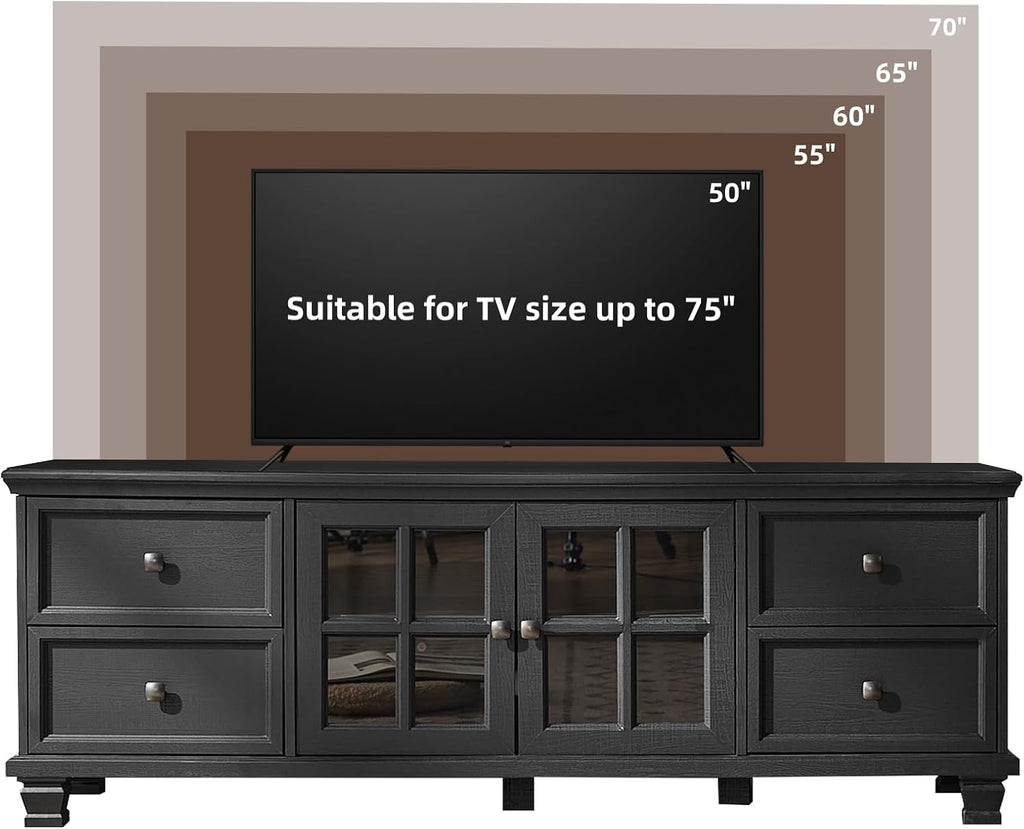 SAVOR LIFE Farmhouse TV Stand for Living Room, Rustic Black Entertainment Center with Storage Cabinet,Wood TV Console with 4 Drawers,Modern TV Stands for Bedroom,Black