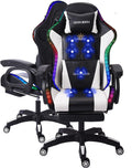 Ergonomic RGB Gaming Chair with Massage, Adjustable Footrest, and Built-in Speakers,Swivel Reclining PU Leather Design with Lumbar Support - Ultimate High-Back Racing Gaming Chair.,White