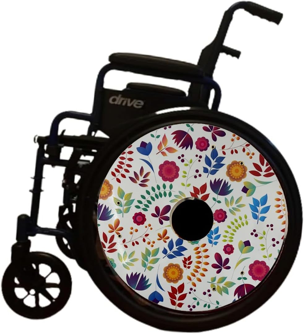 18 inches Wheelchair Wheel Covers, Designer Cover for Wheelchair Wheels, Waterproof, Enhance Aesthetics, Easy Install/Remove, Lightweight, (Reflective Garden Pattern)