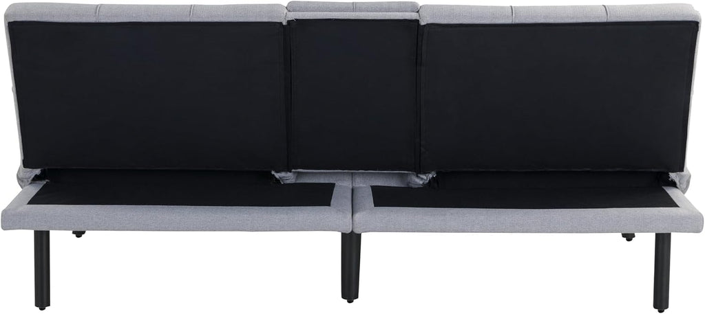 Serta Larken 65' Convertible Futon Sofa, Short Twin Size, Modern, Center Console w/Cup Holders, Dream Coil Comfort, Fingerguard Pinch Point Protection, Soft Woven Polyester Fabric, Light Gray