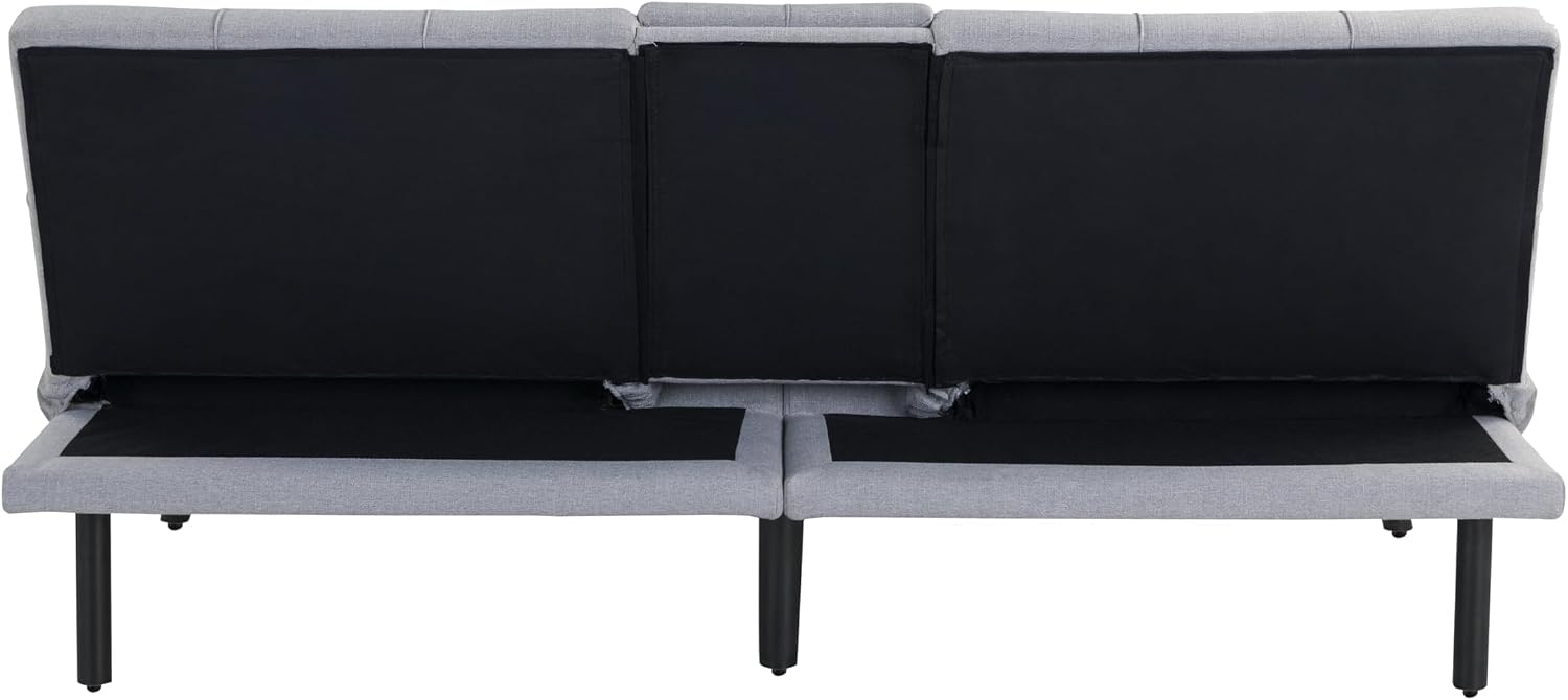 Serta Larken 65' Convertible Futon Sofa, Short Twin Size, Modern, Center Console w/Cup Holders, Dream Coil Comfort, Fingerguard Pinch Point Protection, Soft Woven Polyester Fabric, Light Gray