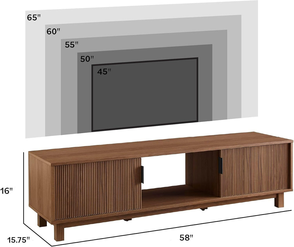 Walker Edison Arundo Fluted TV Stand for TVs up to 65 Inches, 58' TV Stand, Mocha