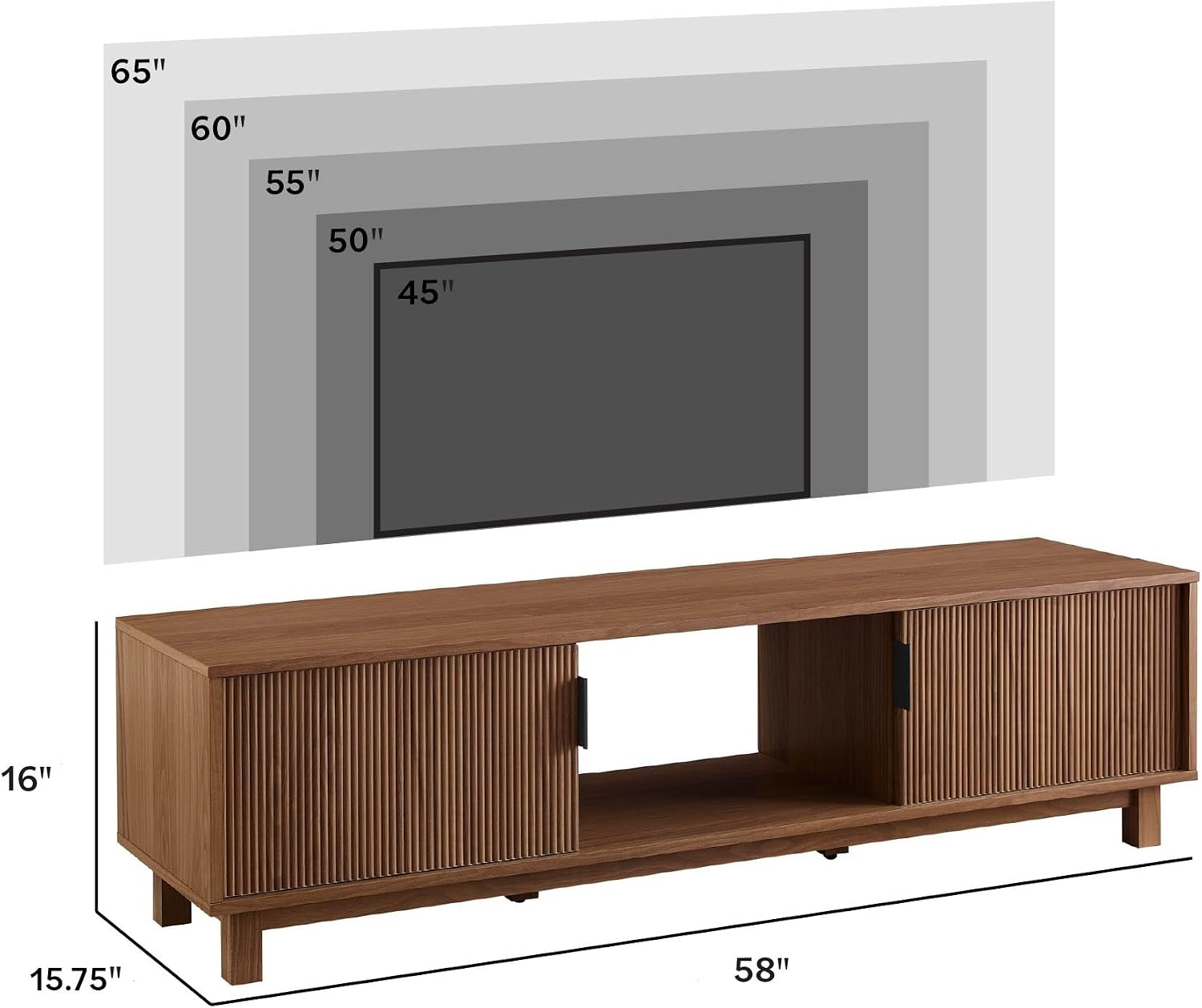 Walker Edison Arundo Fluted TV Stand for TVs up to 65 Inches, 58' TV Stand, Mocha