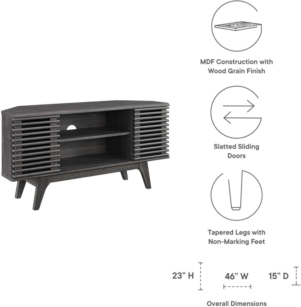 Modway Render Mid-Century Modern Low Profile 46' Corner Media TV Stand in Charcoal