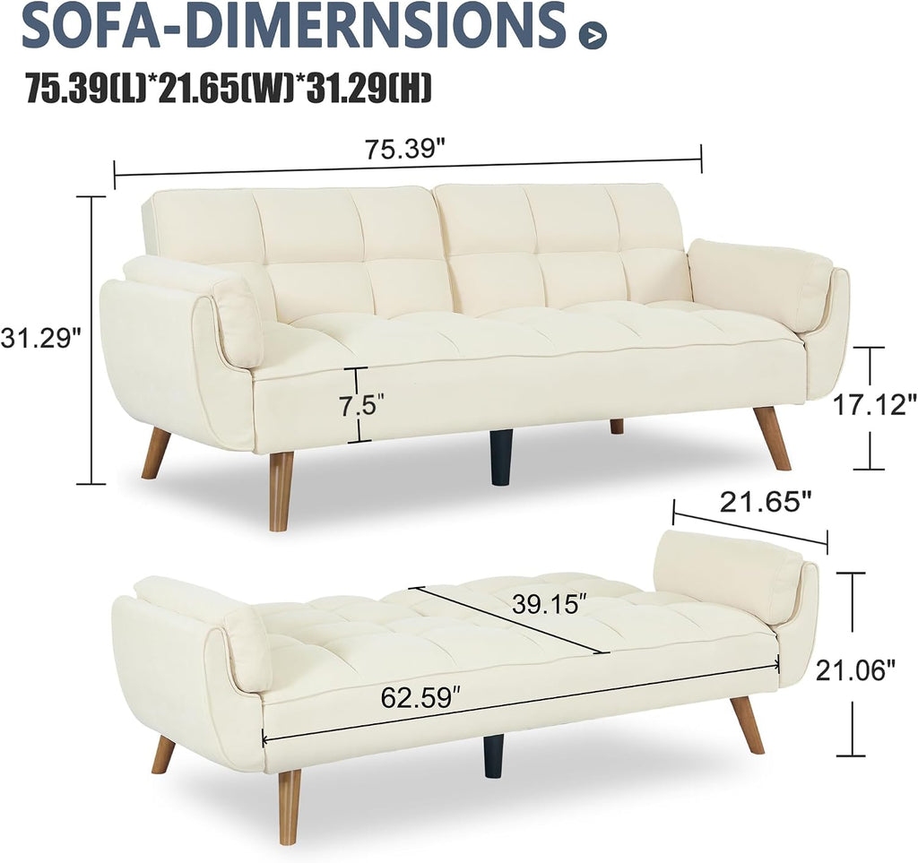 Convertible futon Sofa Bed, Sleeper Sofa Bed with Adjustable backrest, Small Space Small Sofa, Living Room, Bedroom (Beige)