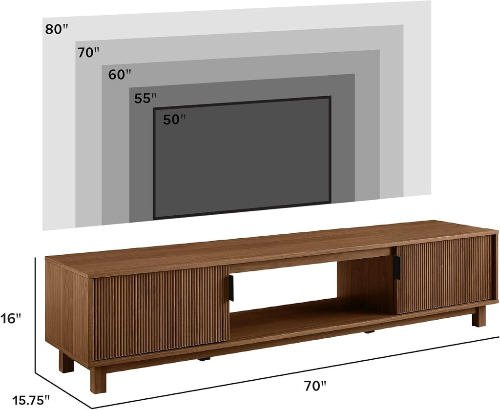 Walker Edison Arundo Fluted TV Stand for TVs up to 80 Inches, 70' TV Stand, Mocha