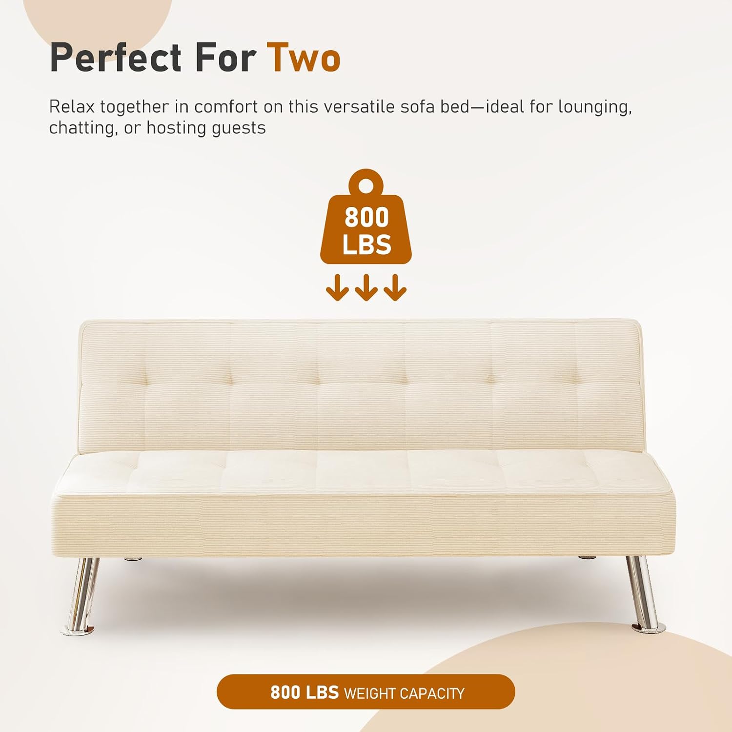 Furnimart Futon Sofa Bed, 66' Corduroy Convertible Futon Couch with 3-Position Adjustable Backrest, Solid Wood Frame Sleeper Sofa for Small Space, Living Room, Apartment, Office, Beige