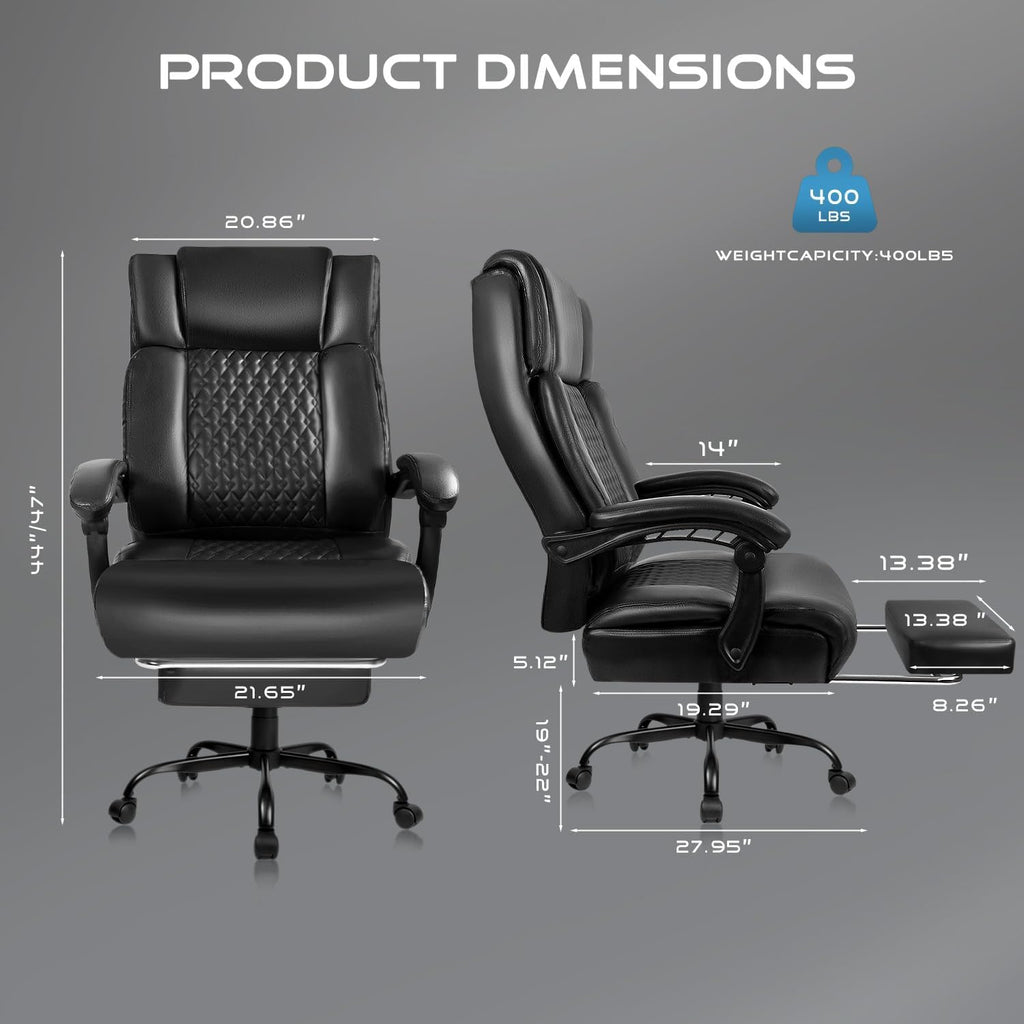OFIKA Office Chair,Executive Heavy Duty Office Chair with Foot Rest Ergonomic High Back Computer Gaming Chairs Home Office 400lbs,Big and Tall with Lumbar Support (Black1)