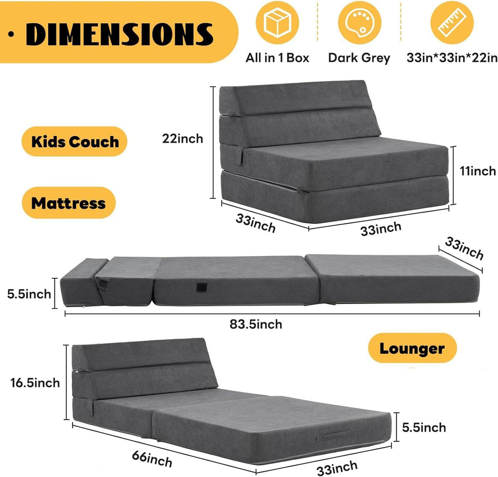 jela Foldable Sofa Bed Large Soft Foam Convertible Sleeper Chair Luxury Miss Fabric Fold Out Chair Bed Floor Couch with Back Support Floor Sofa for Living Room Bedroom (83'x33',Dark Gray) | breathable material
