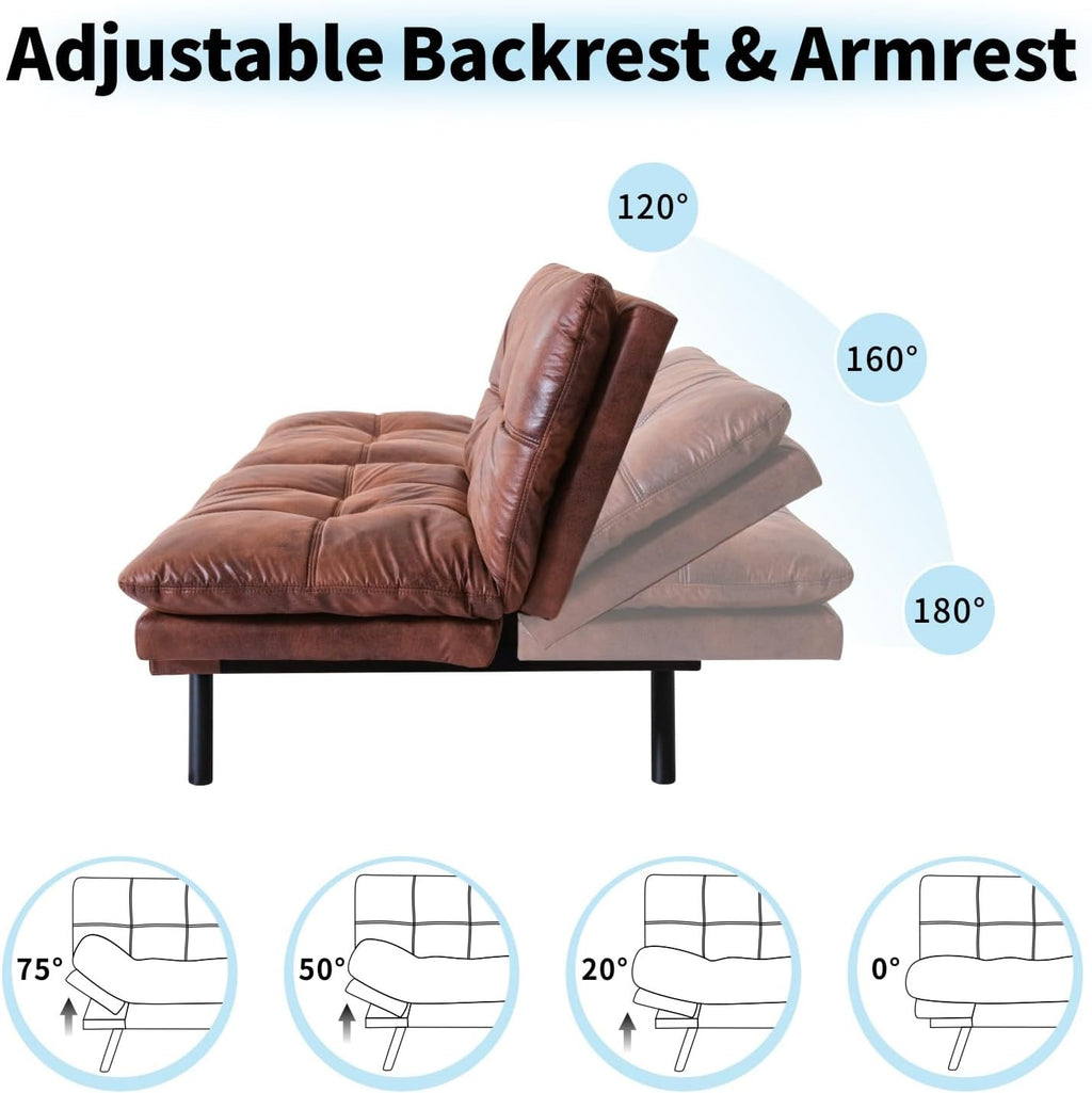 MUUEGM 71' Convertible Futon Sofa Bed, Upholstered Small Futon Couches with Adjustable Backrest, Loveseat Sleeper Bed for Compact Living Room Studio Office (Brown)