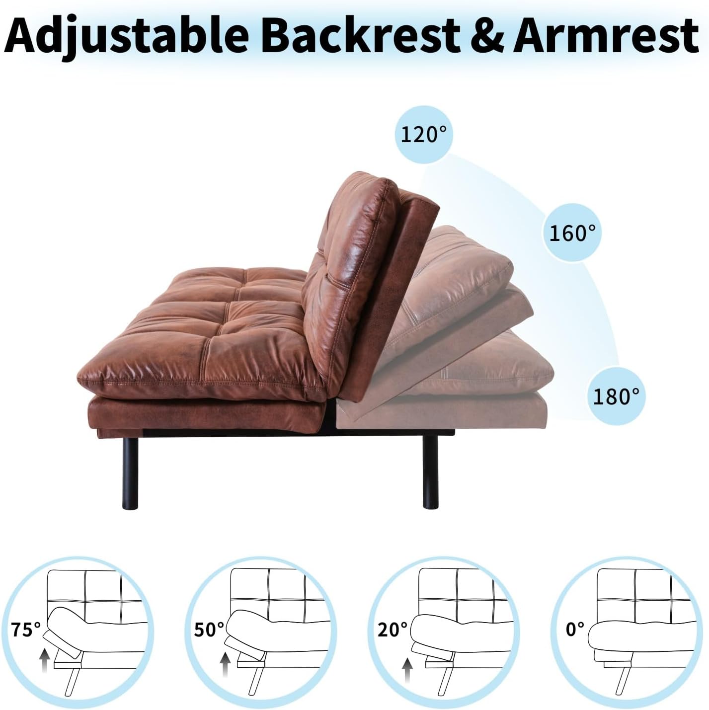MUUEGM 71' Convertible Futon Sofa Bed, Upholstered Small Futon Couches with Adjustable Backrest, Loveseat Sleeper Bed for Compact Living Room Studio Office (Brown)