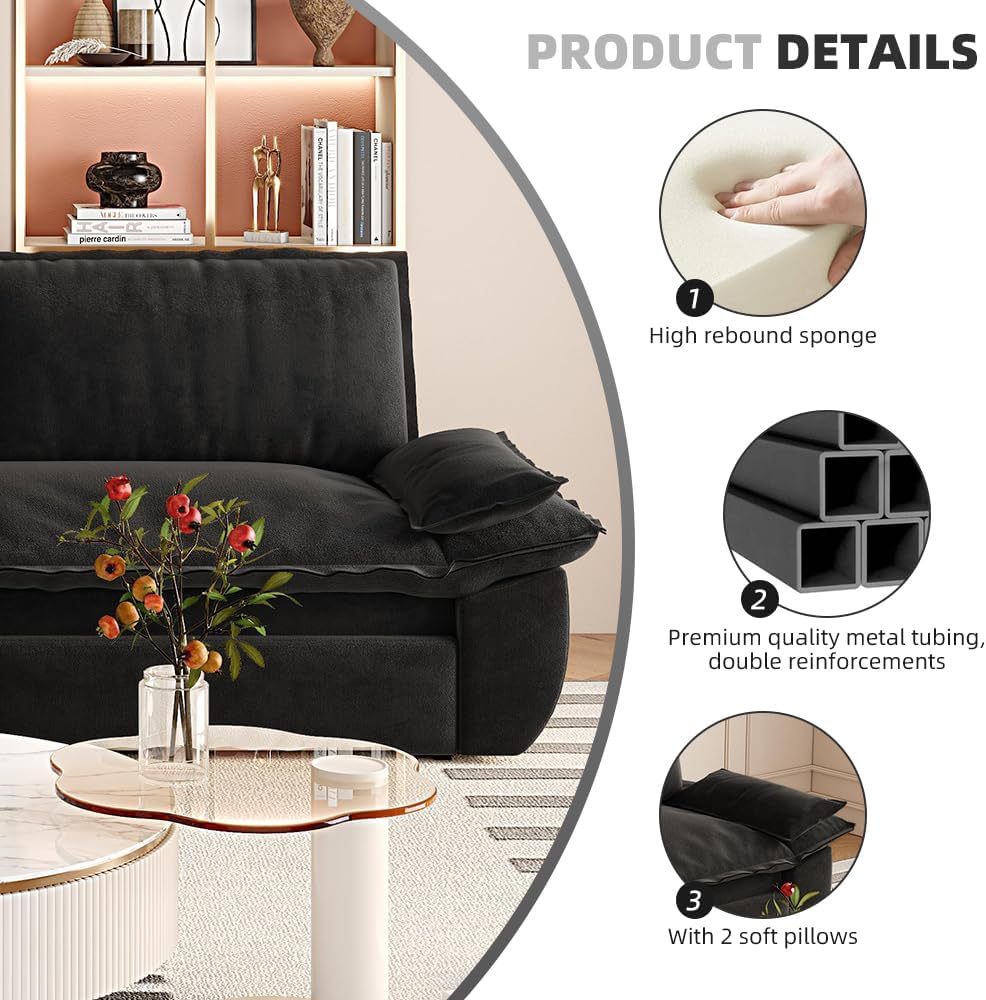 73.2' Sofa Bed Queen, 3-in-1 Pull Out Sofa Bed with Pillow Armrest, Modern Velvet Convertible Sleeper Futon Sofa for Living Room Small Space, Apartment, Bedroom, Black